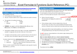 Excel Formula & Functions Quick Reference